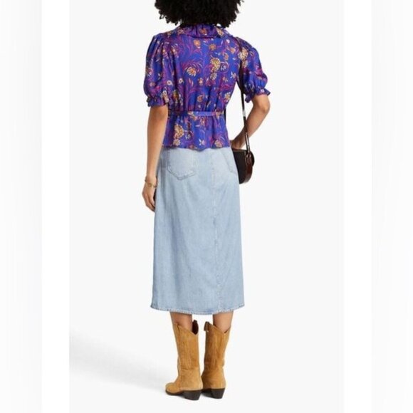 NWT BA&SH Chella Floral Ruffled top L/SZ 8 - Picture 4 of 8